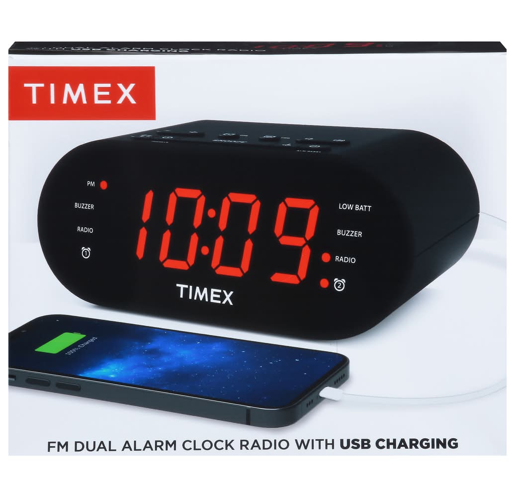 Timex Dual Alarm Clock & Radio With Usb Charging