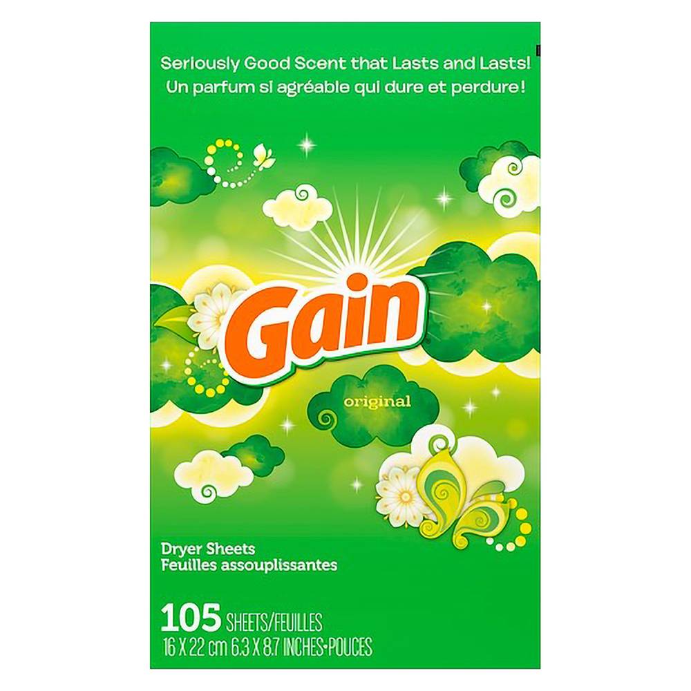 Gain Original Dryer Sheets, 6.3in x 8.7in (105 ct)