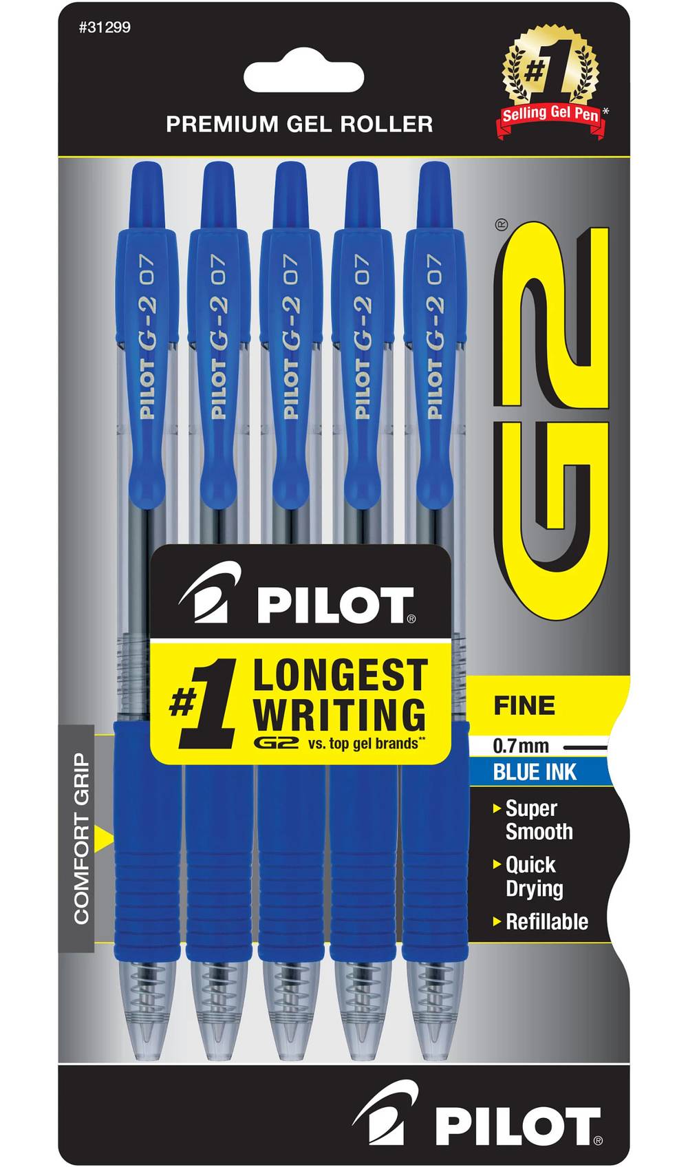 Pilot G2 Fine Point Rolling Ball Gel Pens (Blue) (5ct)