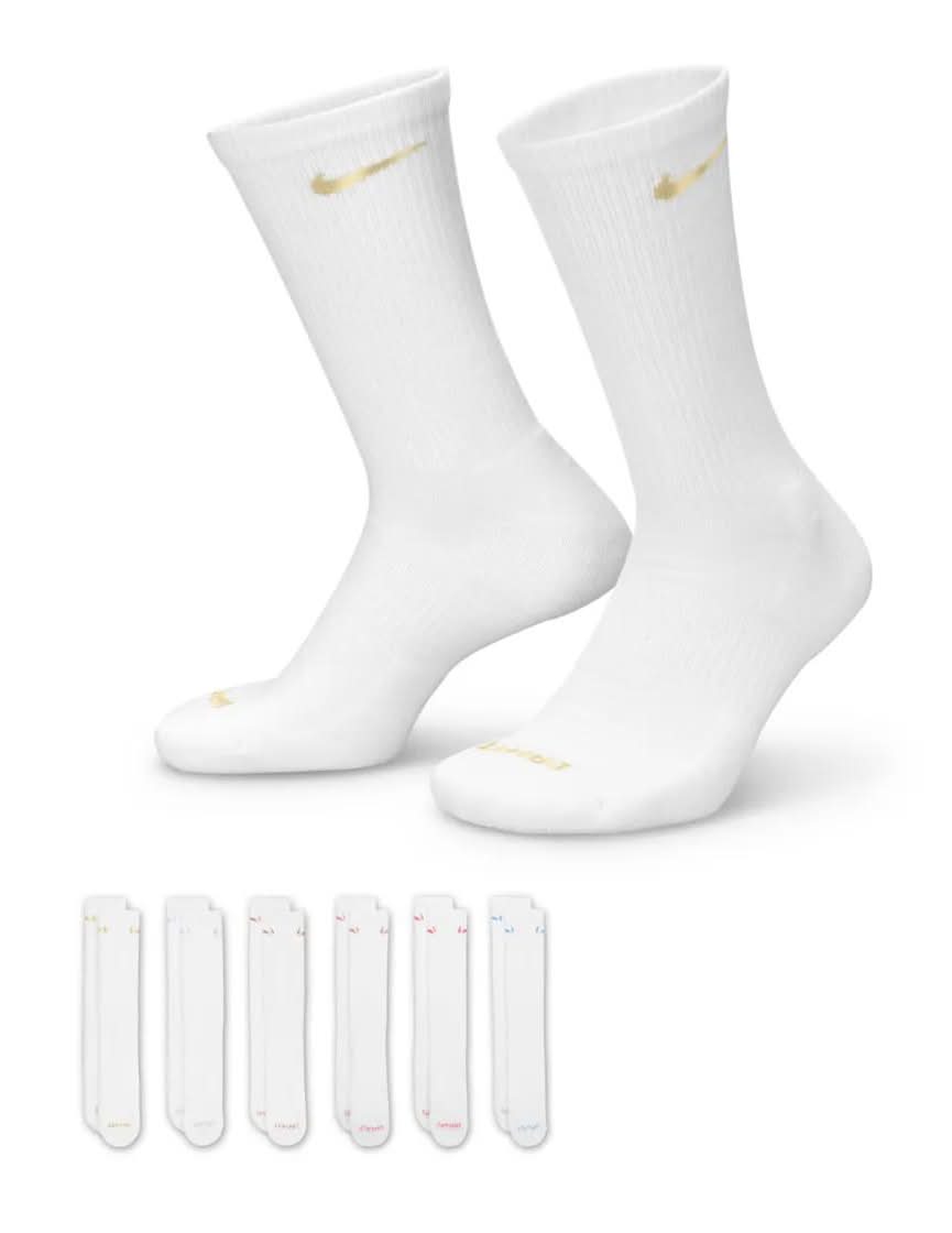 Nike Everyday Plus Cushioned Men's Crew Socks - 6 Pack (White/Multicolor Metallic L)