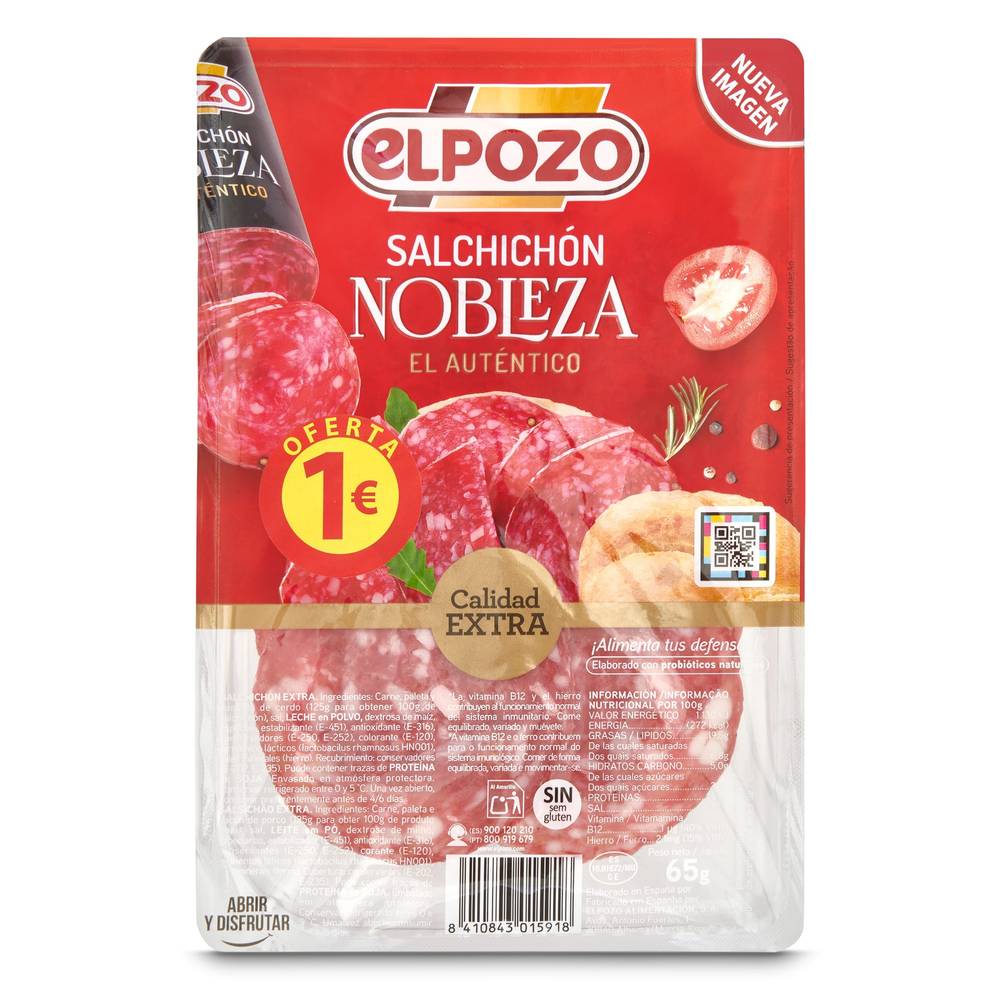 Salchichón Nobleza Elpozo Bandeja 65 G