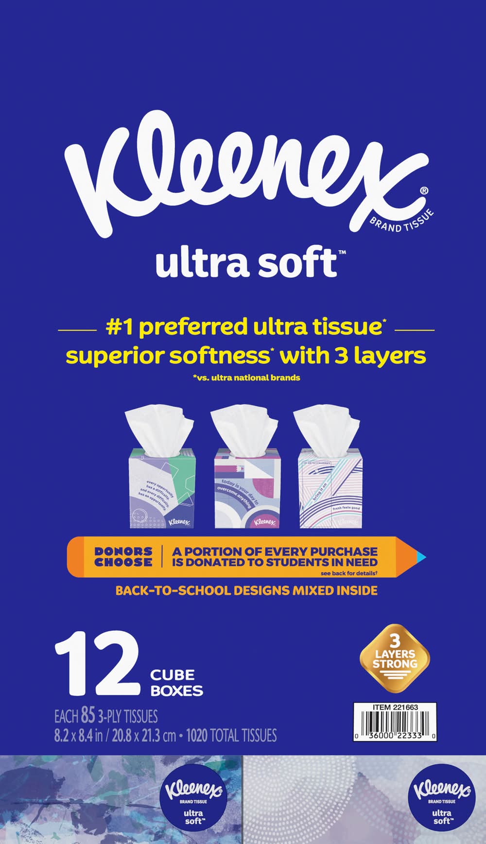 Kleenex 3-Ply Ultra Soft Tissues, 8.2x8.4 in (12 x 85 ct)