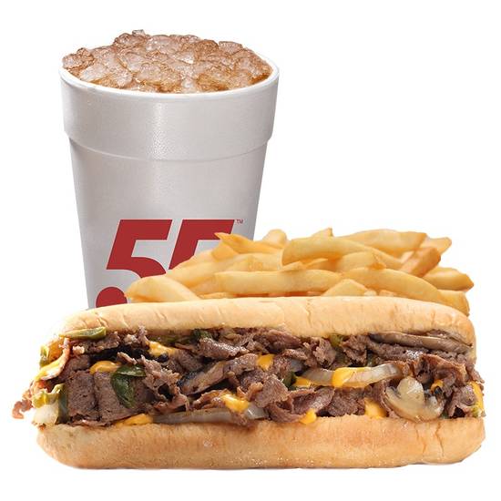Order Cheesesteak ('All The Way') Meal food online from Hwy 55 Burgers, Shakes & Fries store, New Bern on bringmethat.com