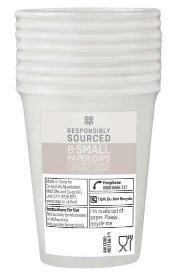 Co-op White, Paper Cup 250ml (8 pack)