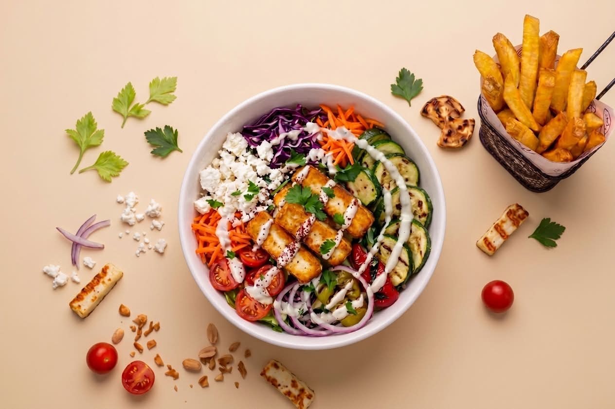 🌿 Halloumi Bowl 🍟🥗 (Servi avec Frites Maison)