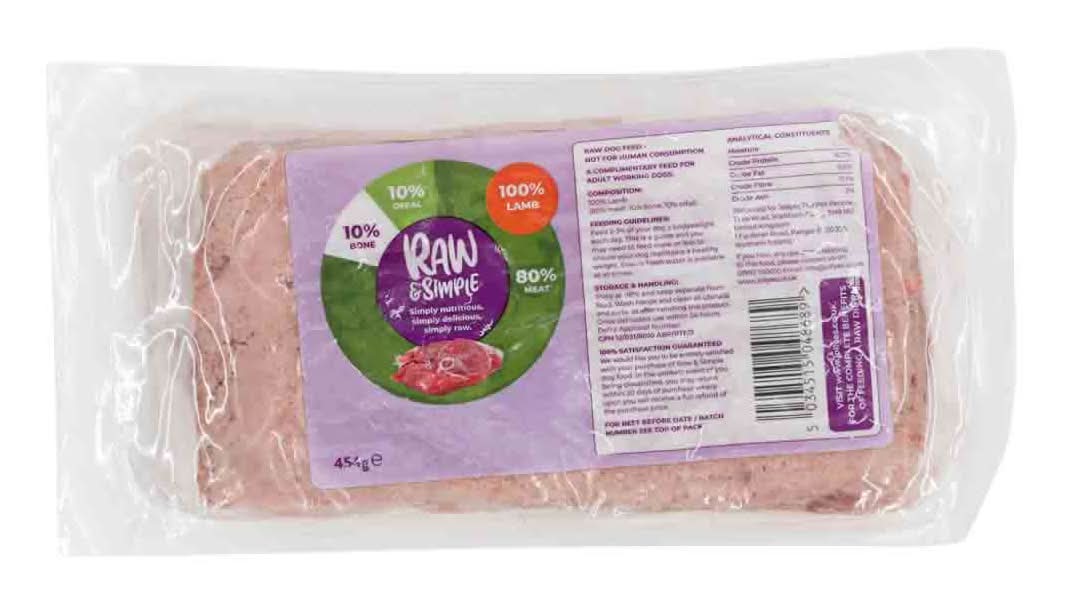 Raw & Simple Lamb Mince Raw Dog Food (454g)