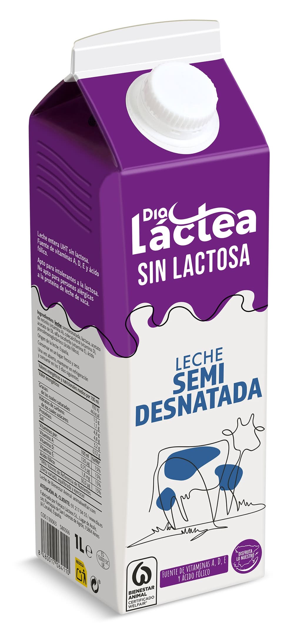 Leche Semidesnatada Sin Lactosa Dia Láctea Brik 1 L