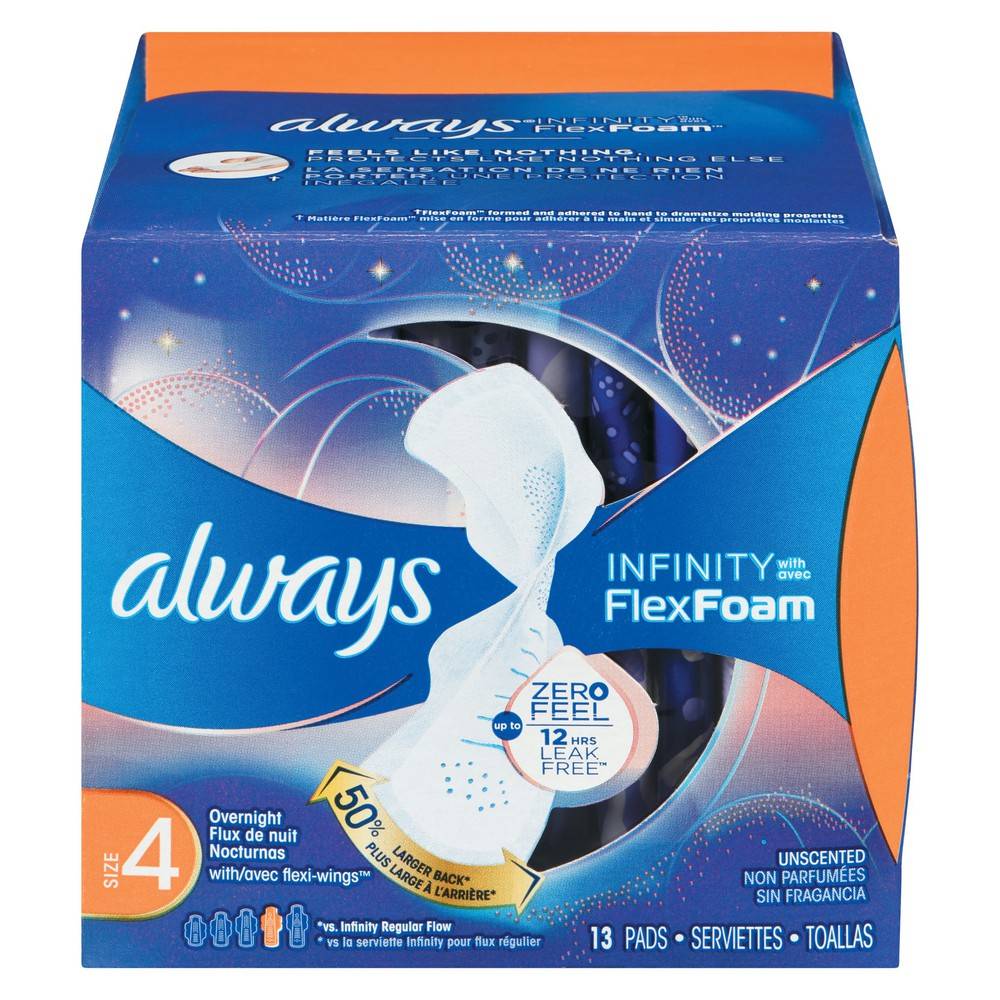 Always Infinity Overnight Pads With Wings Size 4 (50 g)