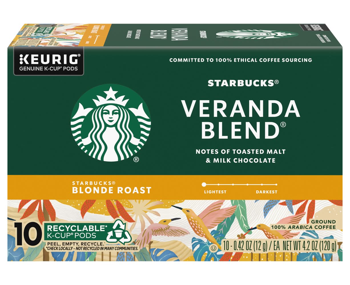 Starbucks Blonde Roast Ground Veranda Blend Coffee K-Cup Pods (4.2 oz, 10 ct)