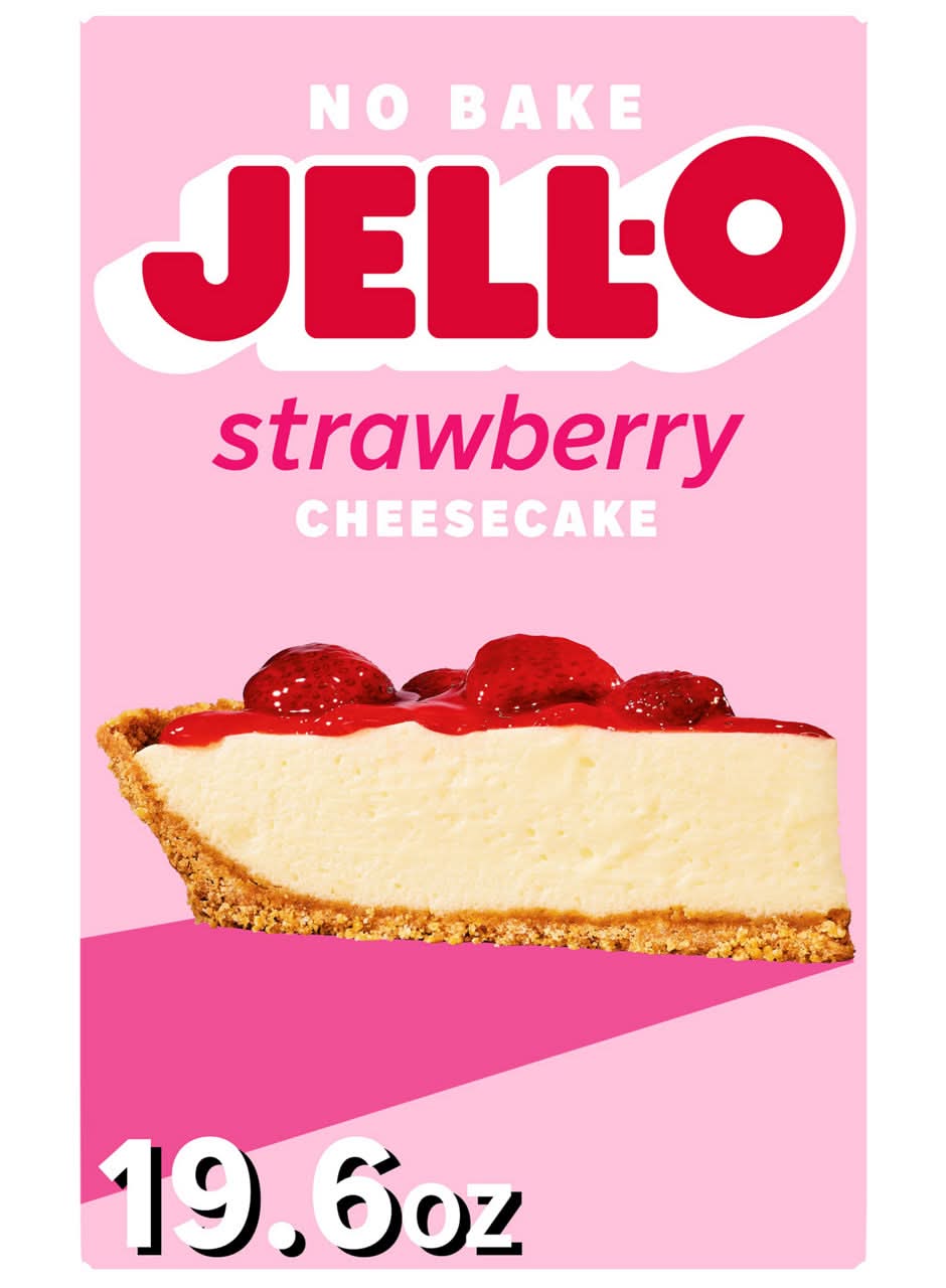 Jell-O No Bake Strawberry Cheesecake Dessert Kit With Strawberry Topping Filling Mix And Crust Mix 19.6 Oz Box