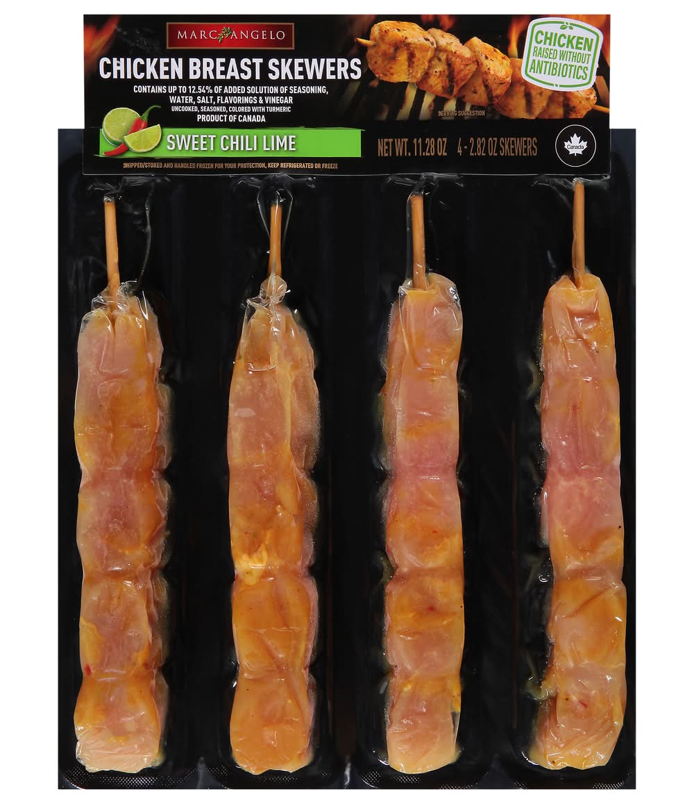 Marcangelo Foods Chicken Breast Skewers, Sweet Chili Lime (4 x 2.82 oz)