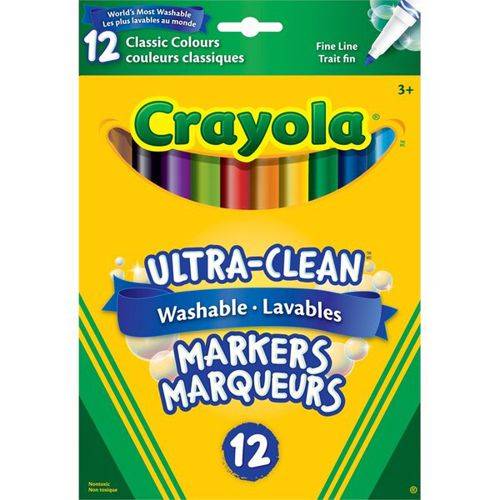 Crayola crayola marqueurs lavables couleurs classiques, 12 ct - ultra-clean washable fine line markers (12 units)