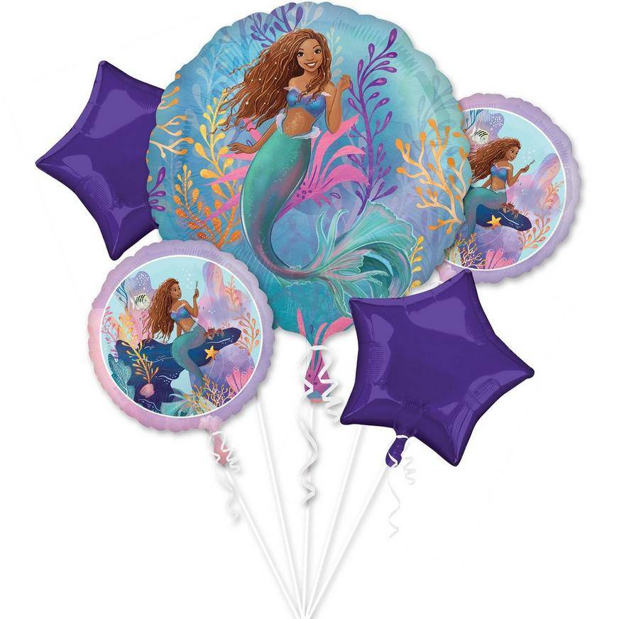 Uninflated The Little Mermaid Foil Balloon Bouquet, 5pc - Movie 2023