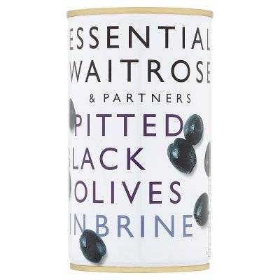 Waitrose & Partners Essential Pitted Black Olives in Brine (350g)