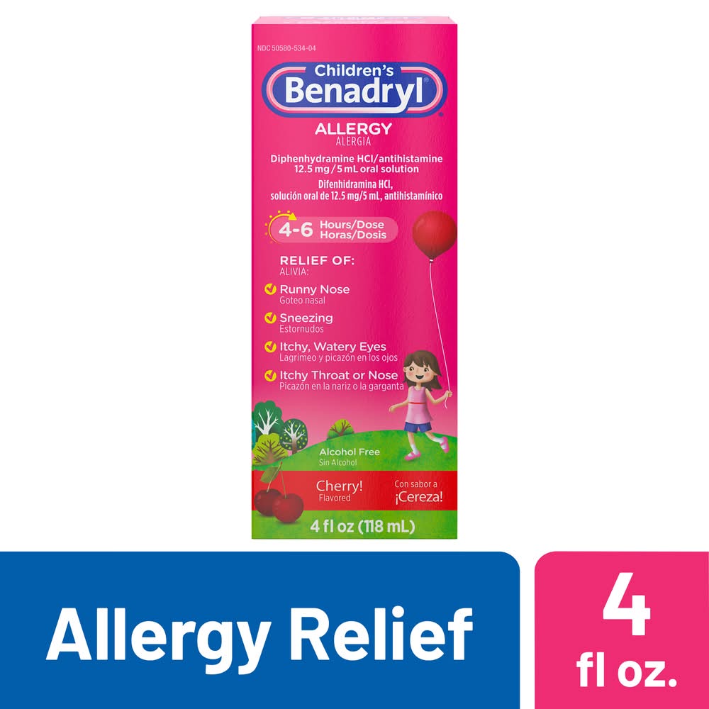 Children's Benadryl Allergy Relief Diphenhydramine Hcl 12.5 mg Oral Solution, Cherry (4 fl oz)
