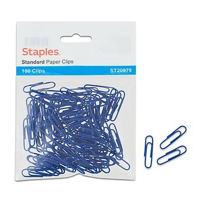 Staples® Vinyl-Coated Paper Clips, Blue, #1, 100/Pk