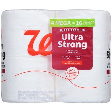 Walgreens Super Premium Ultra Strong Mega Bath Tissue Rolls, 3.8x4.1 in (4 ct)