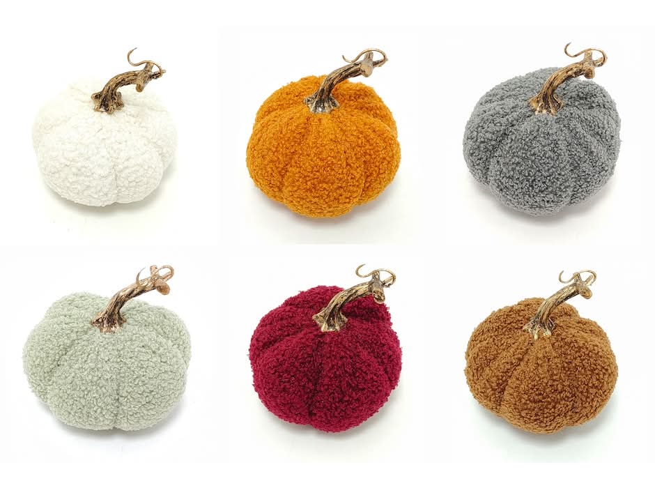Fall Harvest Themed Sherpa Plush Pumpkin Decorations, Assorted (6 ct)