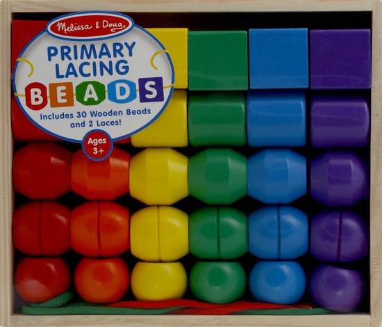 Melissa & Doug Primary Lacing Wooden Beads Ages 3+ (1 package)