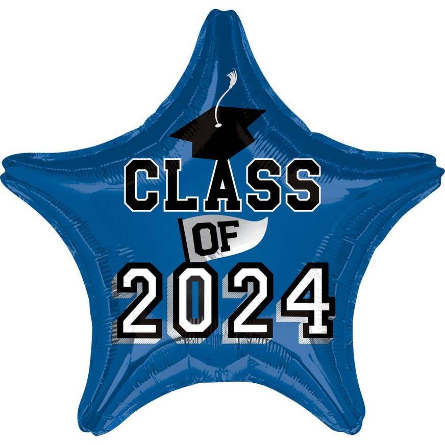 Uninflated Blue Class of 2024 Graduation Star Foil Balloon, 19in