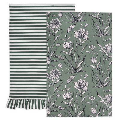 2pk Dish Towels Green Floral - Bullseye's Playground™