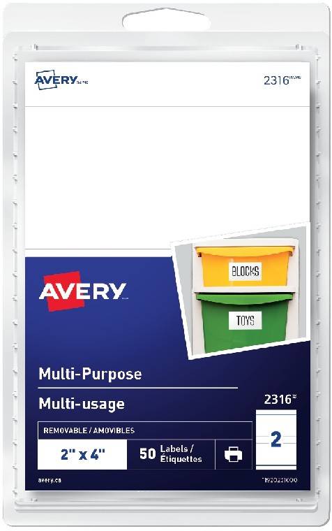 Avery White Print or Write Removable Rectangular Multiuse Labels, 2" X 4"