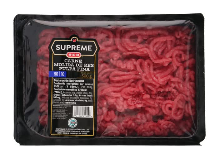 H-E-B Supreme · Carne molida de pulpa fina 90/10 (500 g)