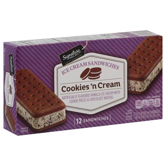 Signature Select Cookies 'N Cream Ice Cream Sandwiches (12 x 3.5 fl oz)