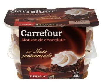 Copa mousse de chocolate con nata pasteurizada Carrefour Extra pack de 4 unidades de 80 g.