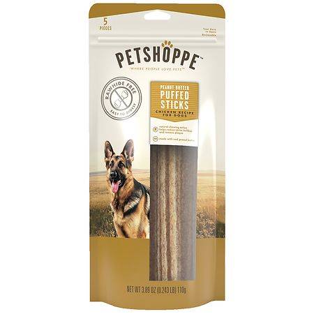 PetShoppe Premium Dog Treats Puffed Sticks Peanut Butter (3.89 oz, 5 ct)