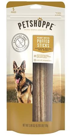 PetShoppe Premium Dog Treats Puffed Sticks Peanut Butter (3.89 oz, 5 ct)
