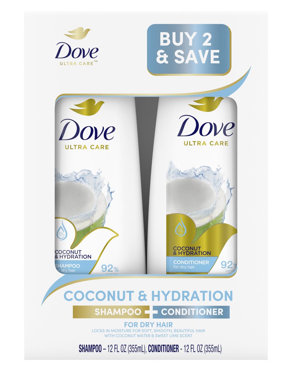 Dove Coconut & Hydration Shampoo and Conditioner Set, Sweet Lime (24 fl oz, 2 ct)