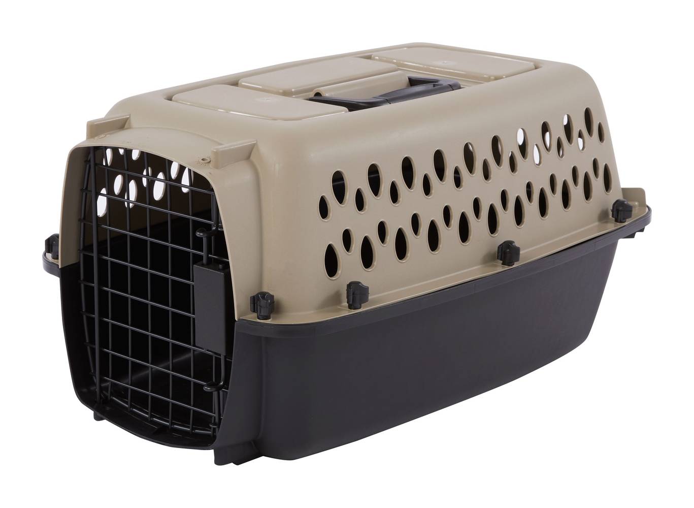 Top Paw Plastic Portable Dog Kennel, 19"x 12"x 10.5", Tan-Black