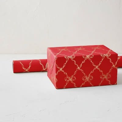 Minted Foil Ribbon Lattice Luxury Gift Wrapping Paper, 30x1.75 in, Red