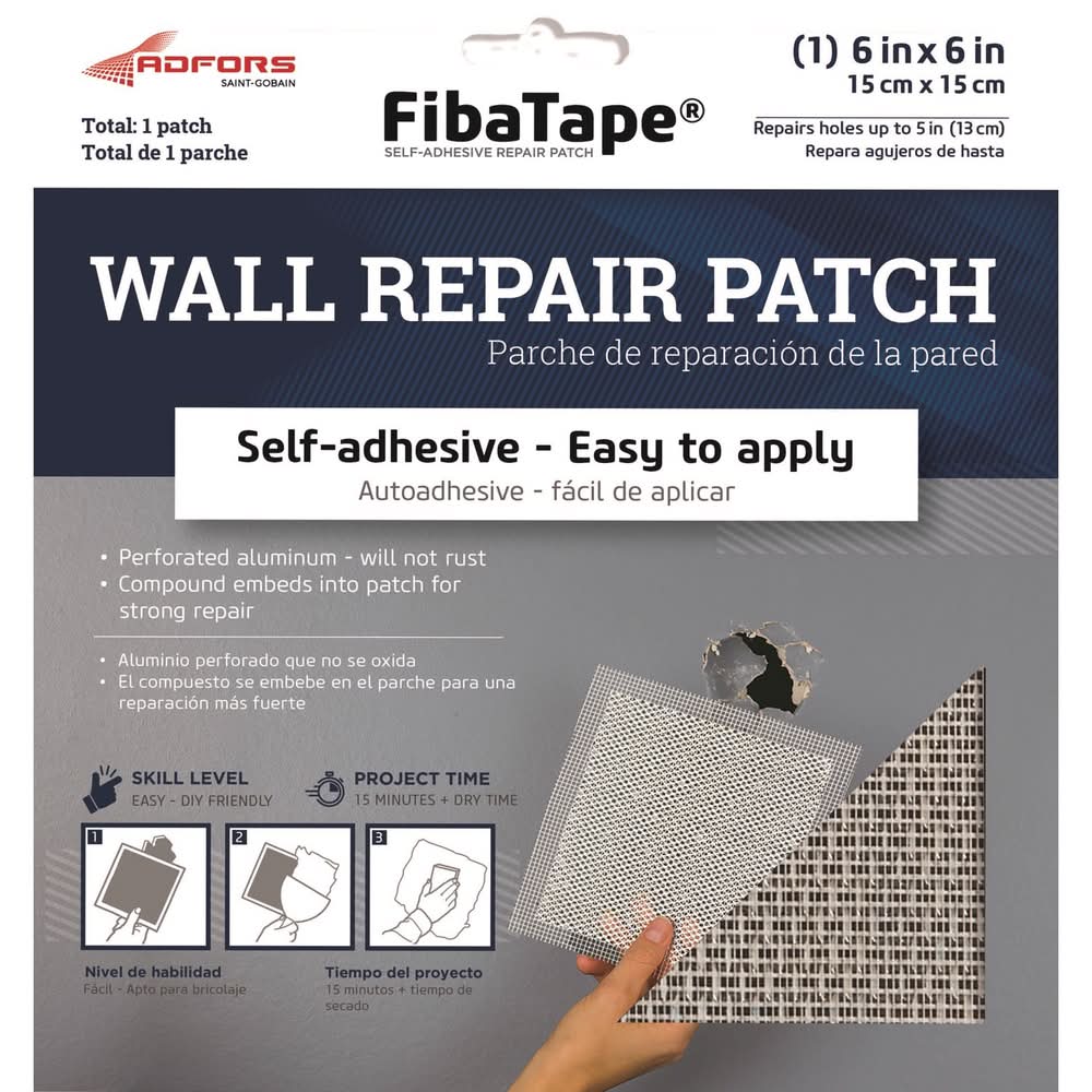 Saint-Gobain Adfors Fibatape 6 In. L X 6 In. W Reinforced Aluminum White Self Adhesive Wall Repair P