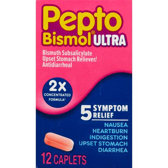 Pepto Bismol Caplets Ultra for Nausea, Heartburn, Indigestion, Upset Stomach, and Diarrhea Relief 24 CT