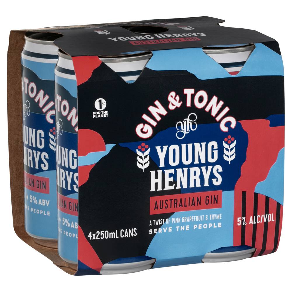 Young Henrys Gin & Tonic Can 250mL X 4 pack