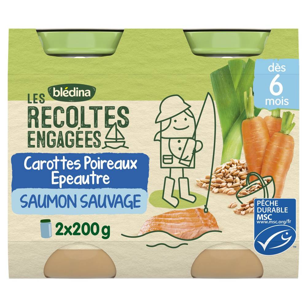 Blédina - Petit pot carottes poireaux épeautre saumon sauvage pour bébé (6 mois)