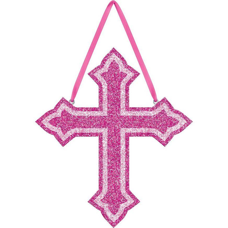 Glitter Pink Cross Sign