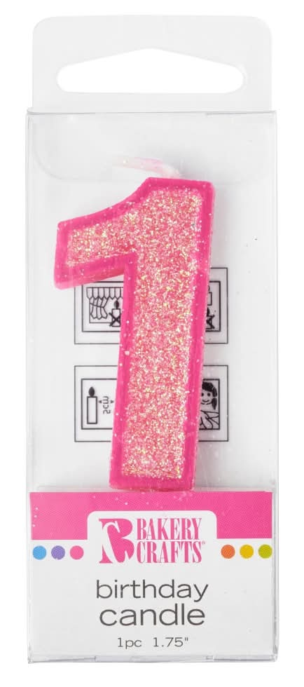 Bakery Crafts Glitter Pink 1 Birthday Candle