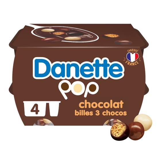 Danette - Crème dessert chocolat billes 3 chocos (4 pièces)