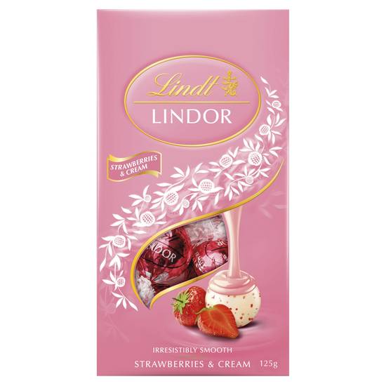 Lindt Lindor Strawberries & Cream White Chocolate Bag 125g