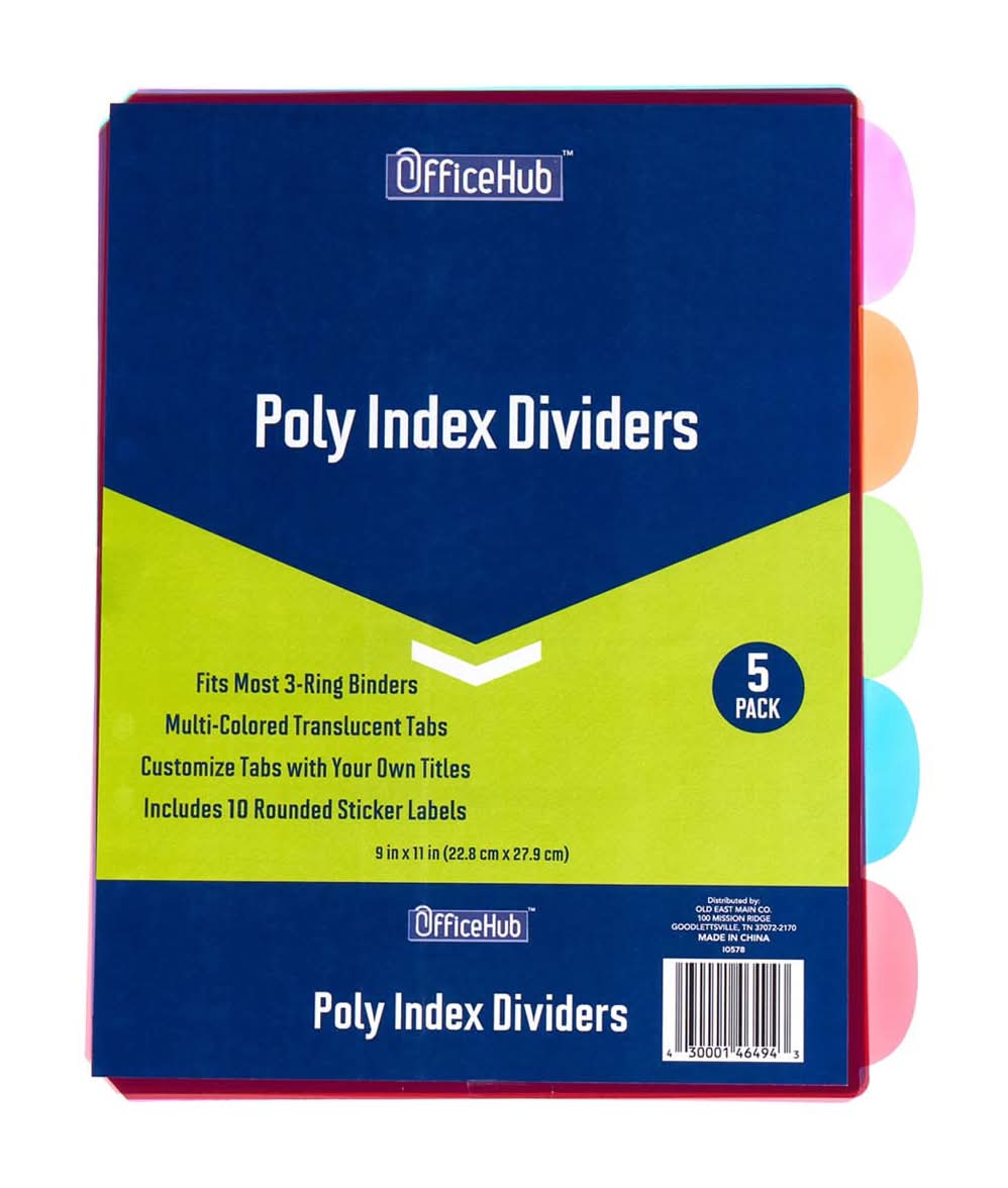 Office Hub Poly Index Dividers 5 Ct