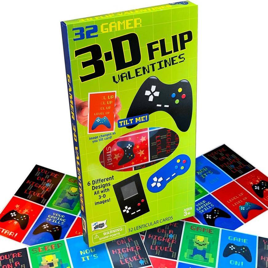 3D Flip Gamer Valentine Exchange Cards 32ct