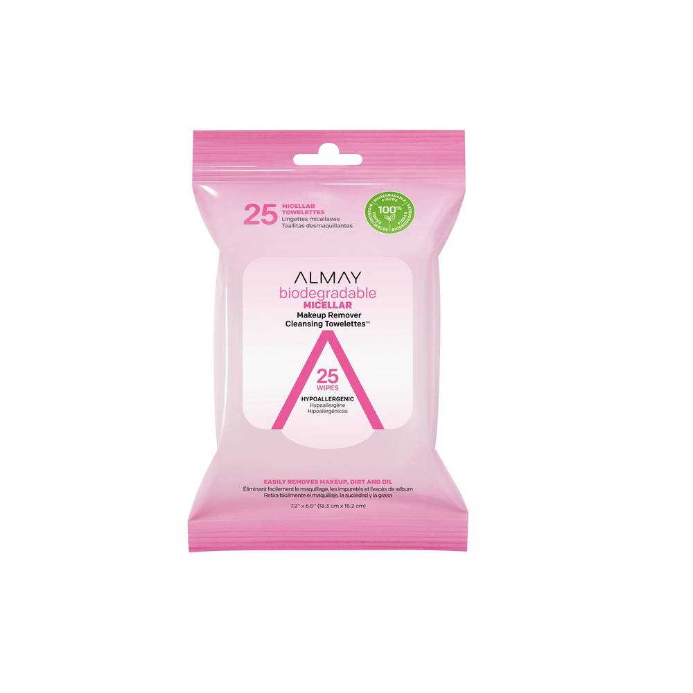 Almay Biodegradable Micellar Makeup Remover Cleansing Towelettes, 25CT