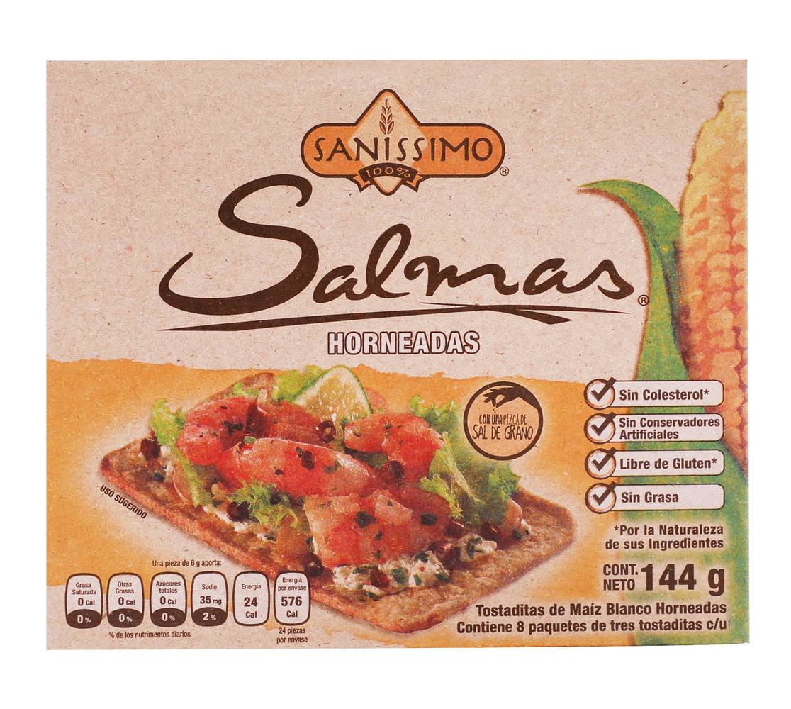 Saníssimo · Salmas tostaditas de maíz blanco horneadas (8 un)