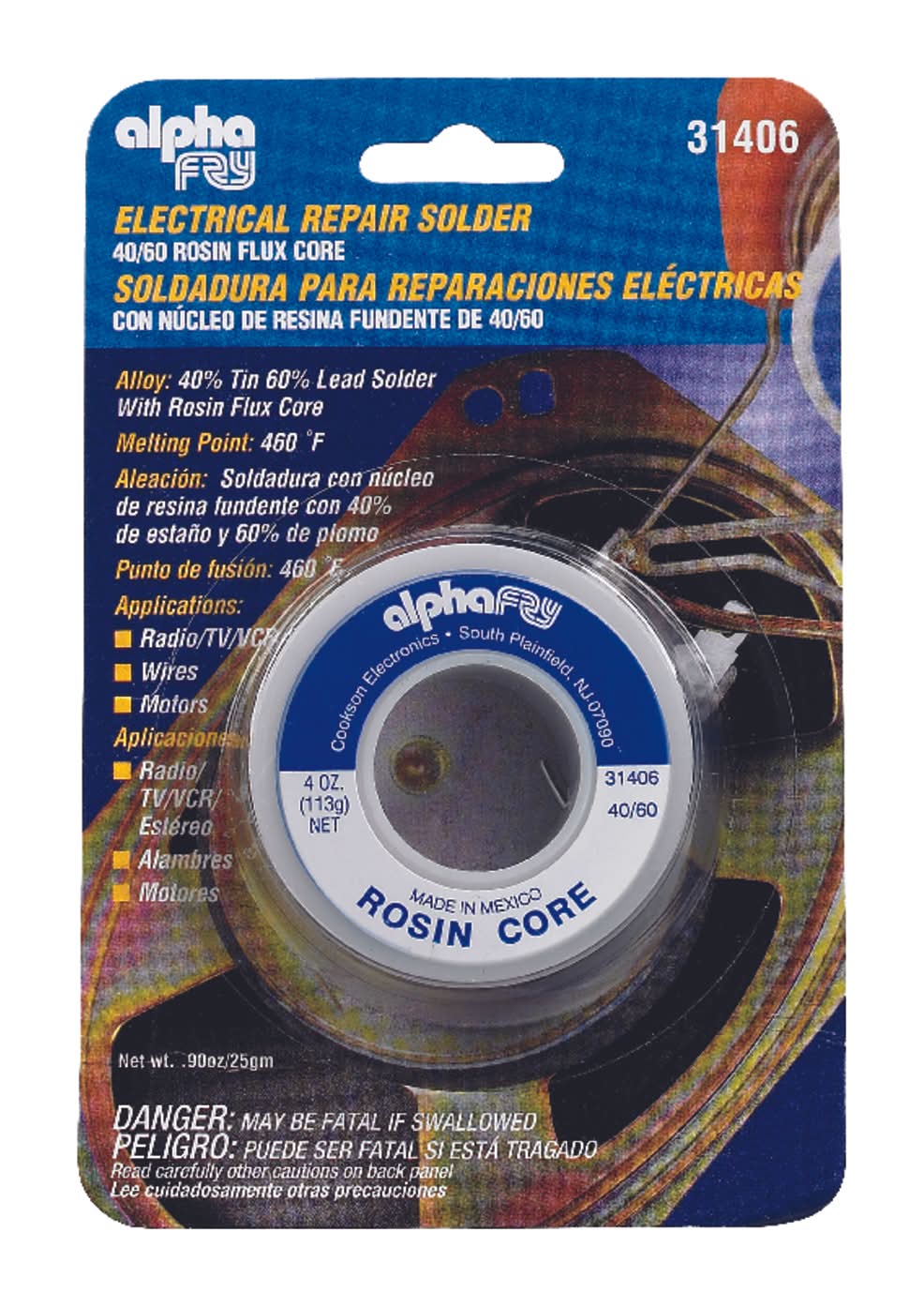 Alpha Fry 4 Oz Rosin Core Solder Wire 0.09 In. D Tin/Lead 40/60 1 Pc