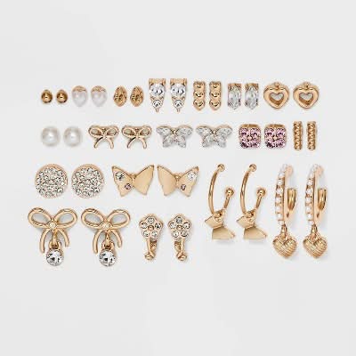 Wild Fable Heart Butterfly & Flower Stud Hoop Earring Set (18 ct)