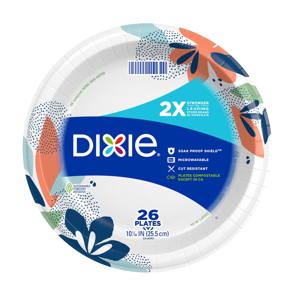 Dixie Compostable Paper Plates, 25.5 cm (26 ct)