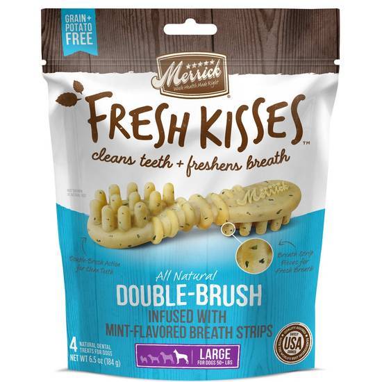 Merrick Fresh Kisses Mint Breath Strips Large Brush Dental Dog Treats, Unt (4 ct)